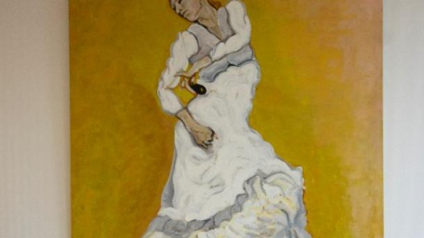 Maleri af kvinde i hvid