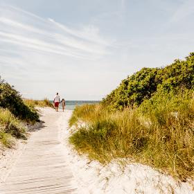 Familie på vej til stranden